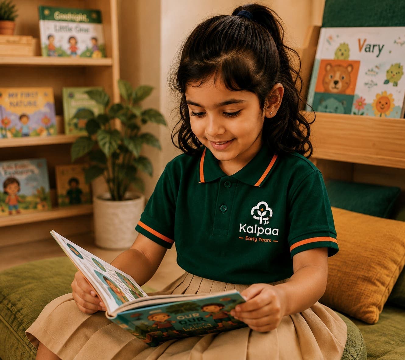 A child absorbed in a picture book