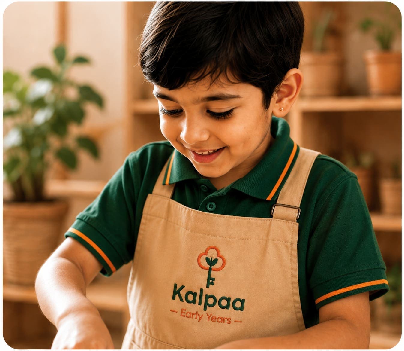A boy at work at the classroom plant table