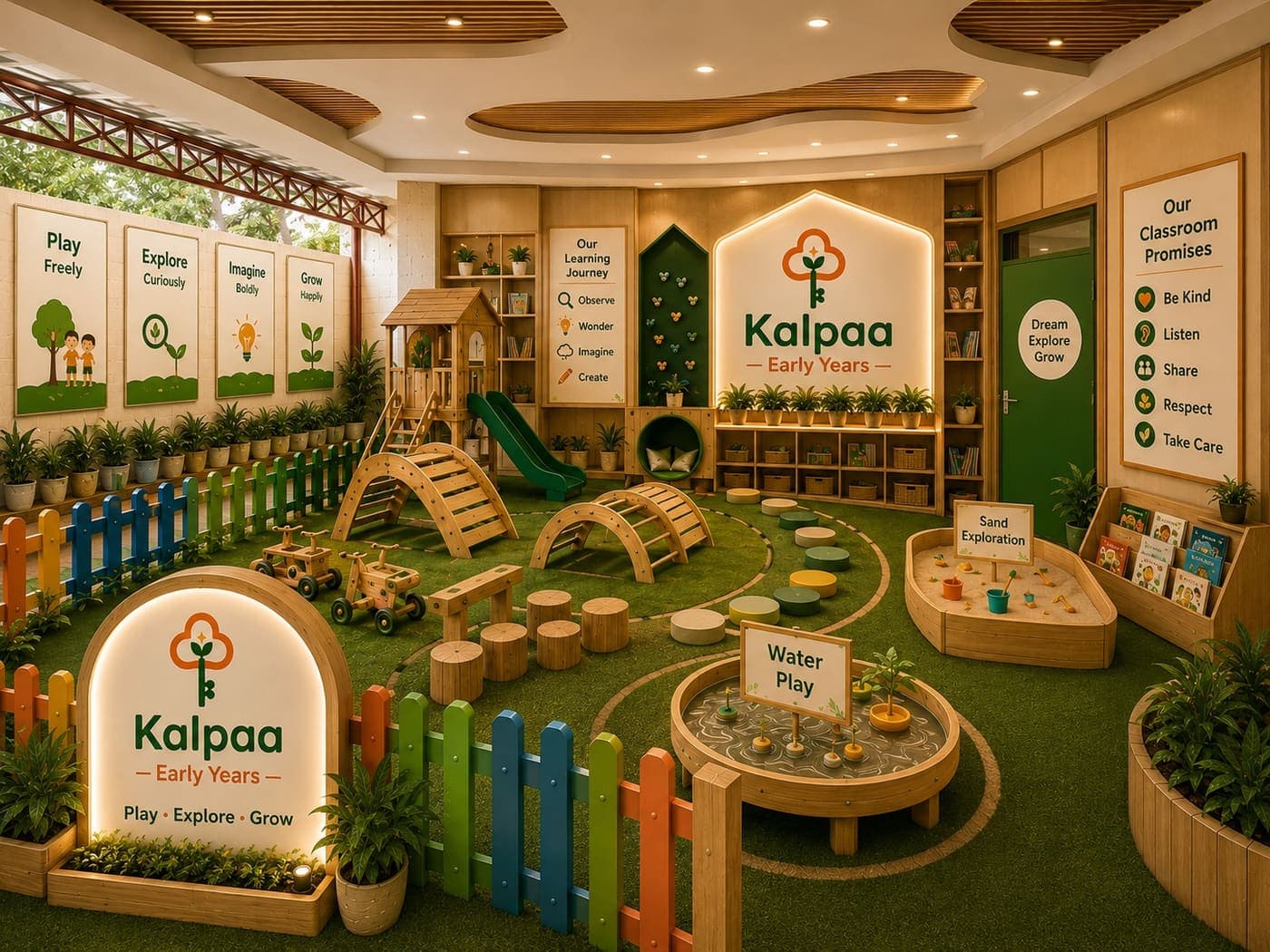 The Kinetiko play zone with its climbing structures and slide