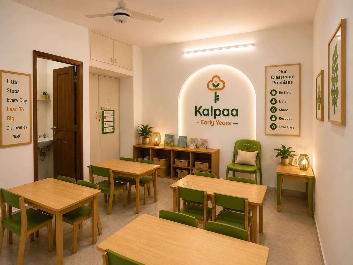 A classroom with the Kalpaa classroom promises on the wall