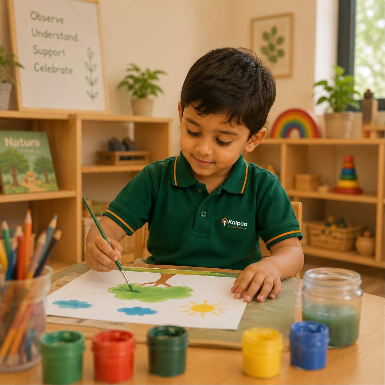 A child explaining her painting at Kalpaa