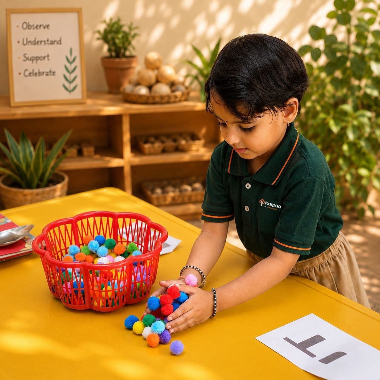 A Kalpaa child concentrating on a sorting activity