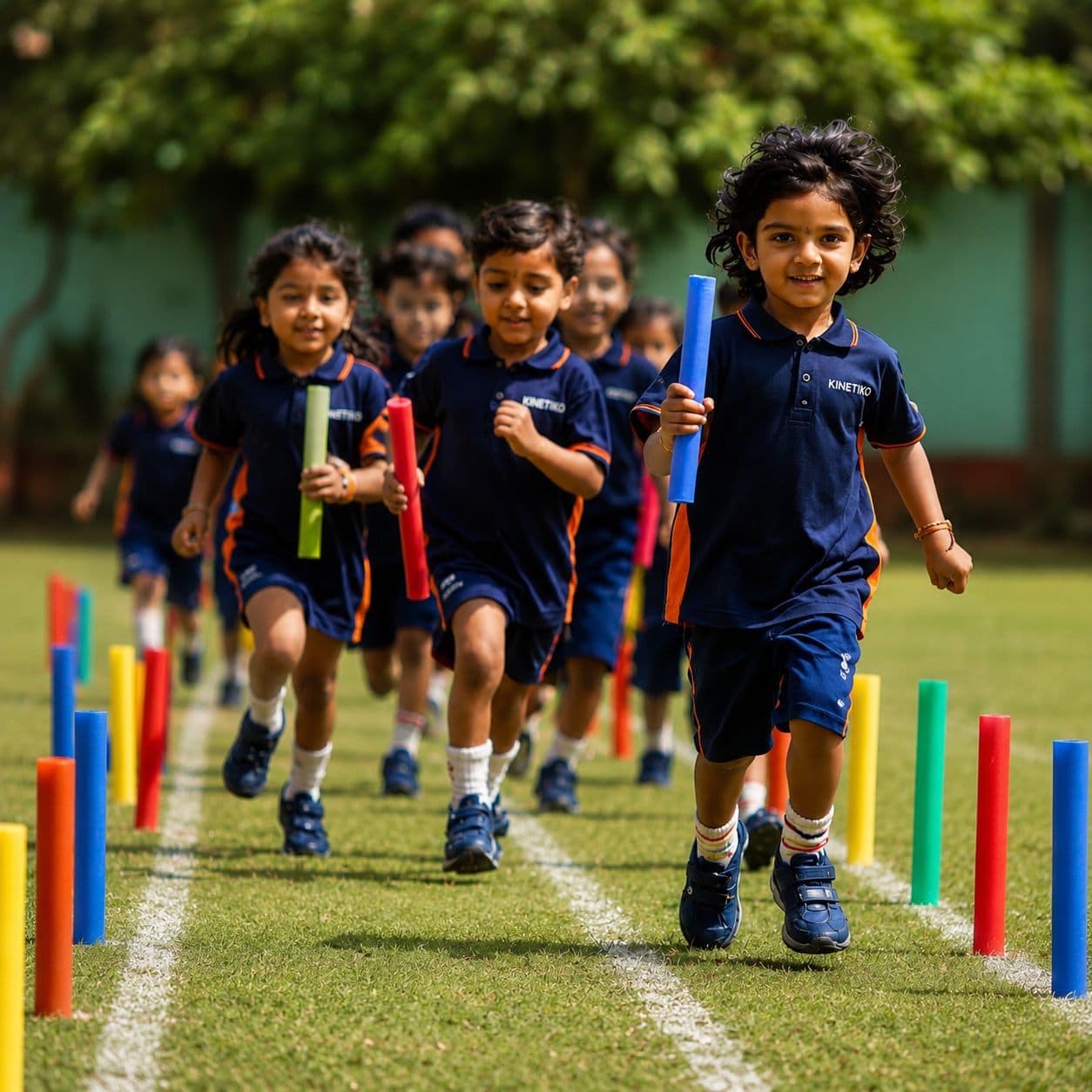 Kalpaa children running a relay game